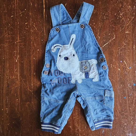 Puppy Overalls Striped Long Sleeve Shirt Outfit 12M - Picture 2 of 8